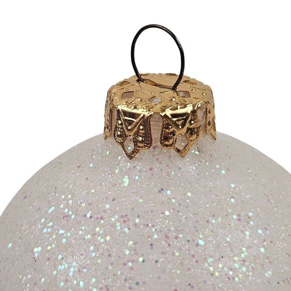 Vintage Christmas Ornaments Clear Glass White Glitter Accents Gold Crown - Picture 4 of 8